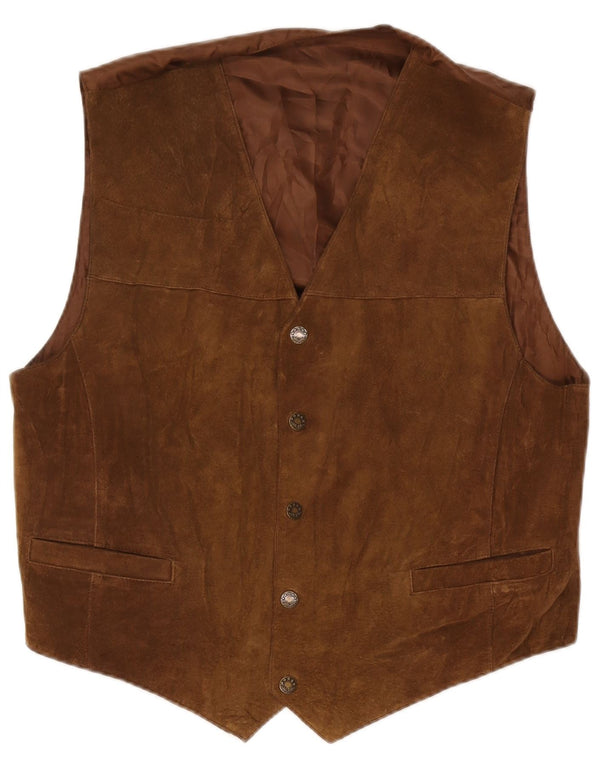 Vintage Mens Suede Waistcoat IT 52 Large Brown Leather