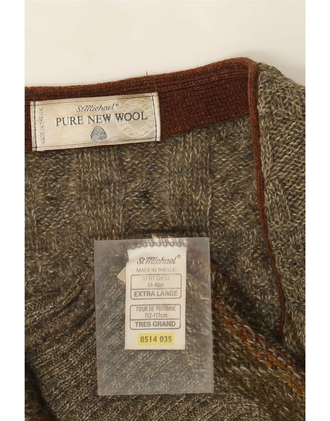St Michael Mens Cardigan Sweater XL Khaki Geometric Wool