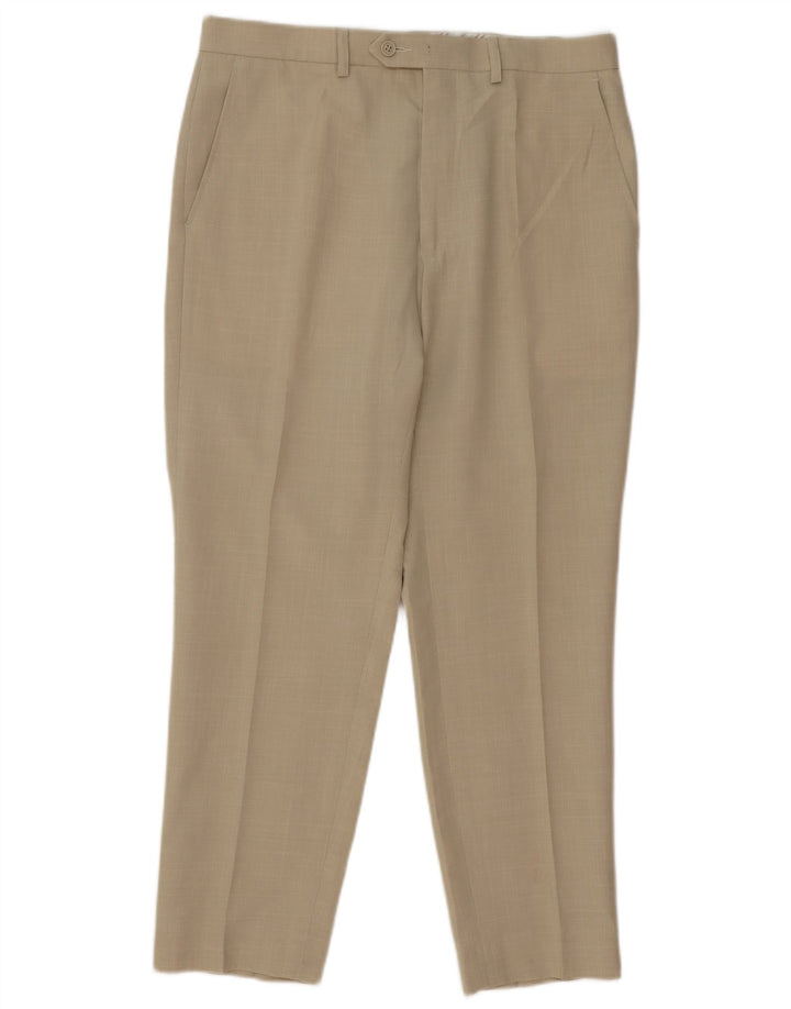 Marks & Spencer Mens Straight Suit Trousers W34 L28 Beige Polyester