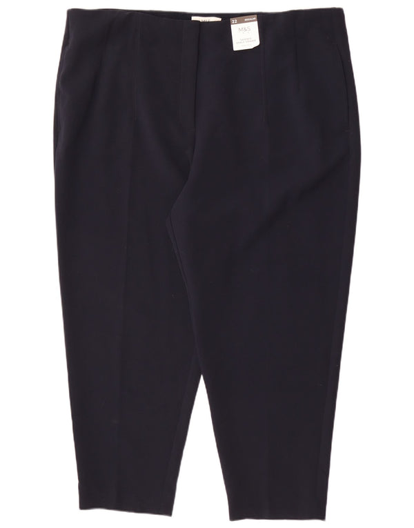 Marks & Spencer Womens High Waist Cropped Trousers UK 22 3XL W42 L26 Navy B