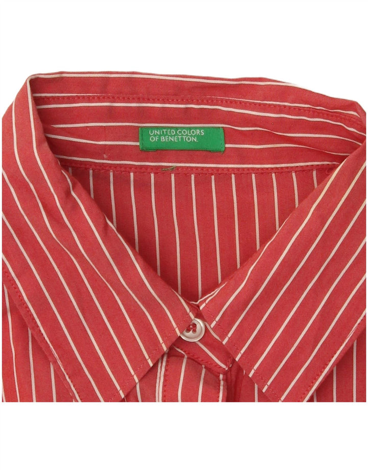 BENETTON Womens Short Sleeve Shirt UK 14 Medium Red Pinstripe