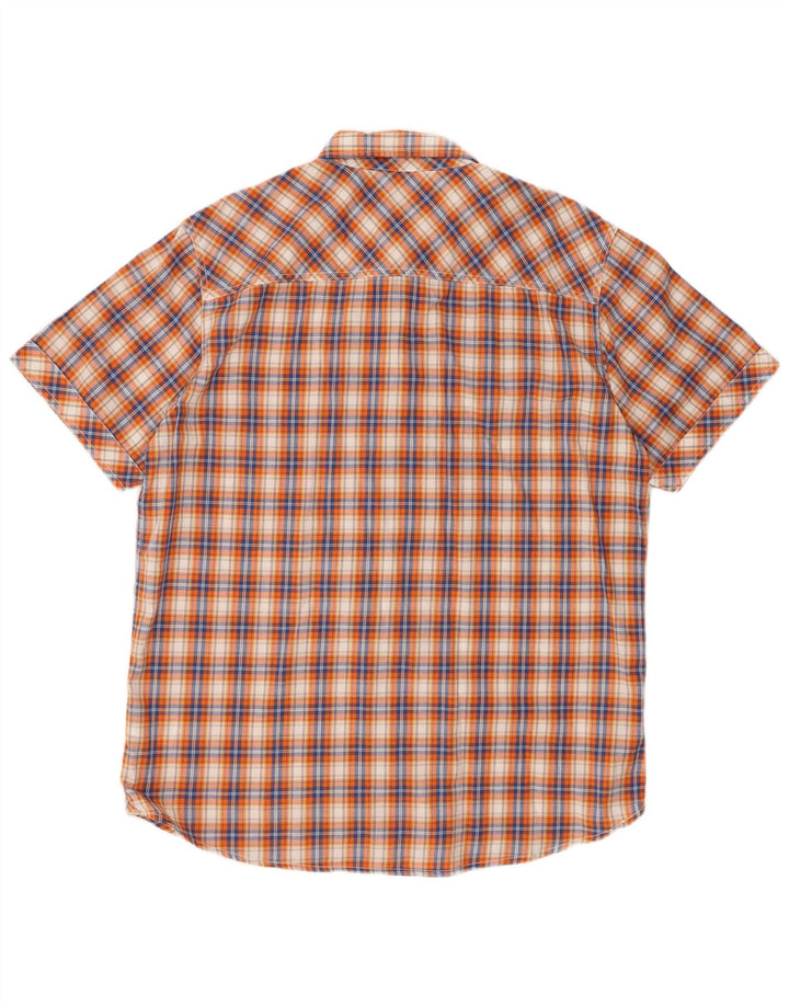 MUSTANG Mens Short Sleeve Shirt Large Orange Check Cotton