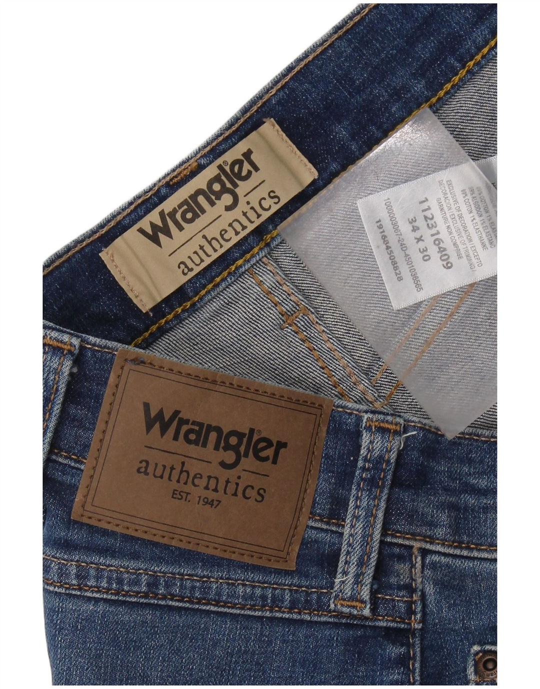 WRANGLER Mens Straight Jeans W34 L30 Blue Cotton