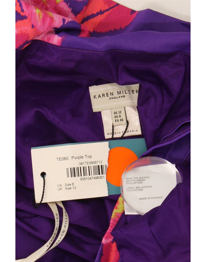 KAREN MILLEN Womens Crop Off Shoulder Top UK 12 Medium Purple Floral