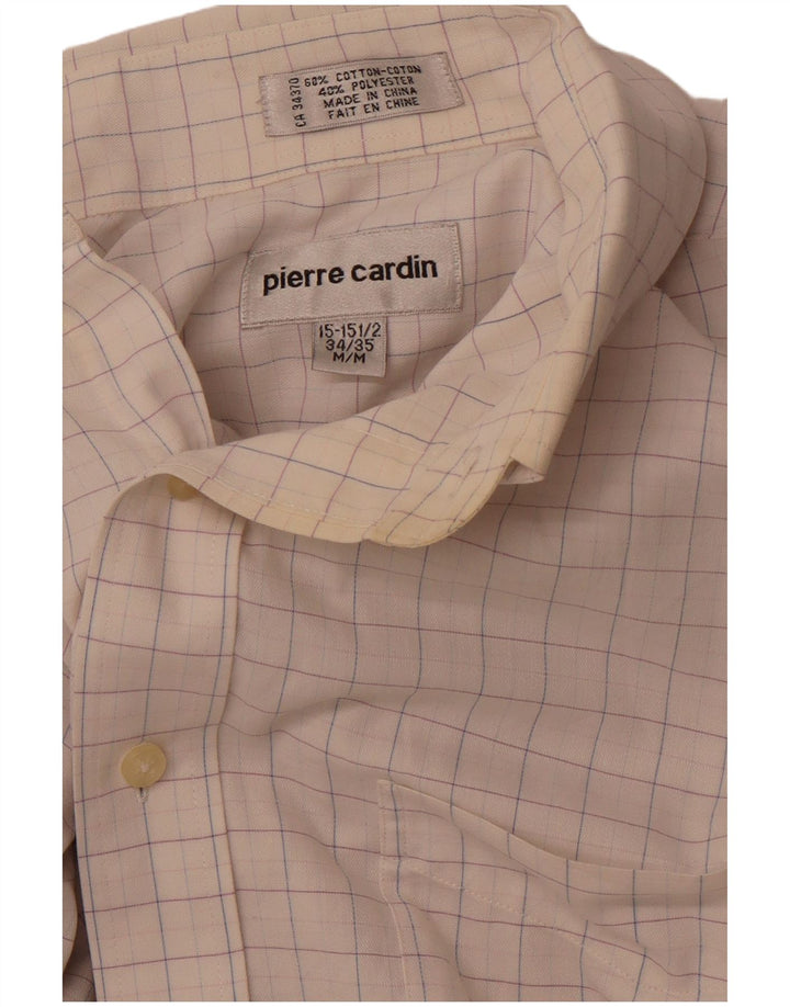 PIERRE CARDIN Mens Shirt Size 15 1/2 Medium White Check Cotton