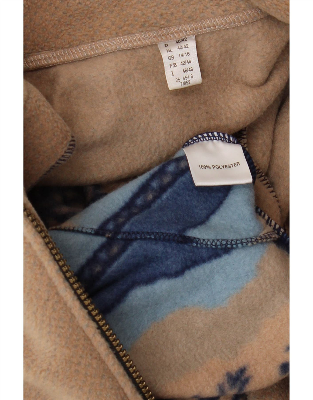 VINTAGE Womens Fleece Jacket UK 14/16 Large Beige Animal Print Polyester