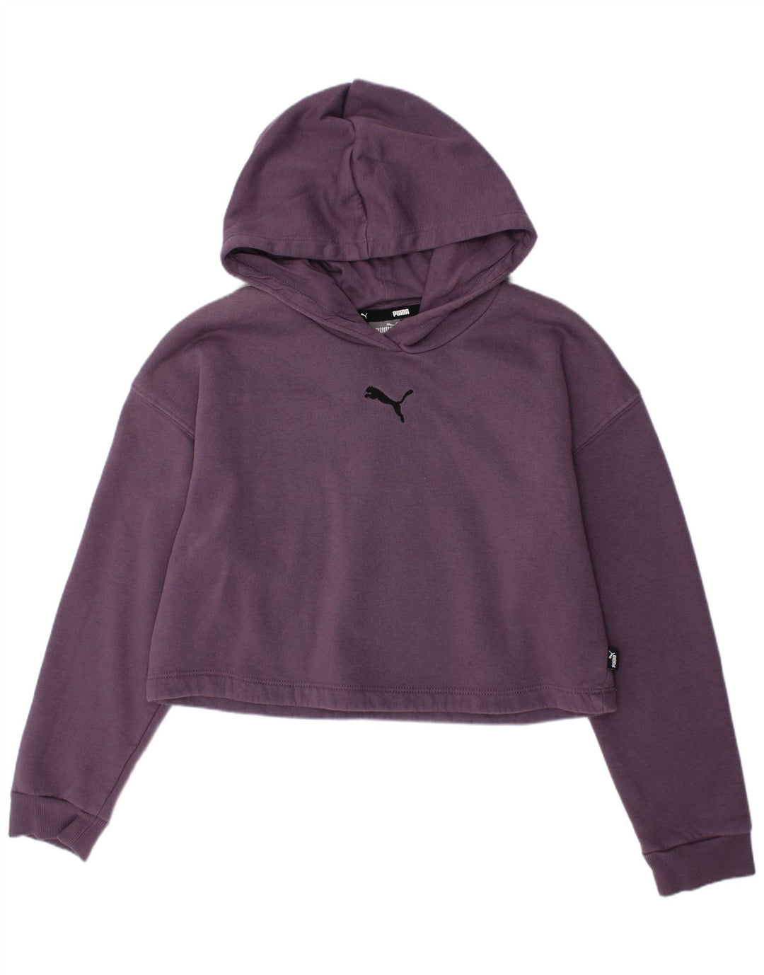PUMA Girls Crop Hoodie Jumper 11-12 Years Purple Cotton