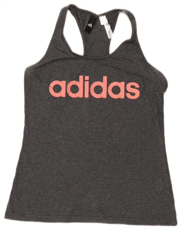 Adidas Womens Graphic Vest Top UK 12 Medium Grey Cotton
