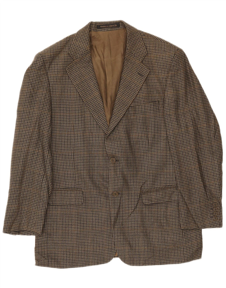 Marks & Spencer Mens 2 Button Blazer Jacket UK 42 Large Khaki Houndstooth