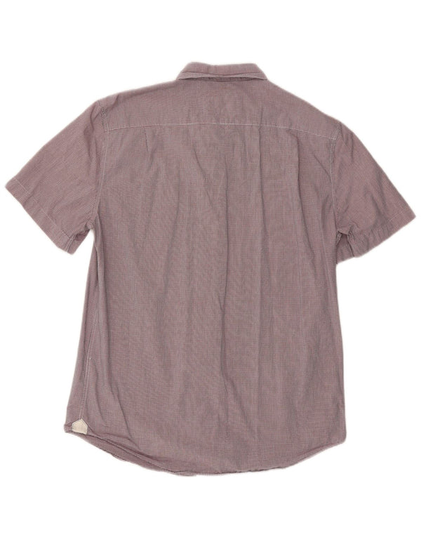 Lacoste Mens Short Sleeve Regular Fit Shirt Size 40 Medium Burgundy Check