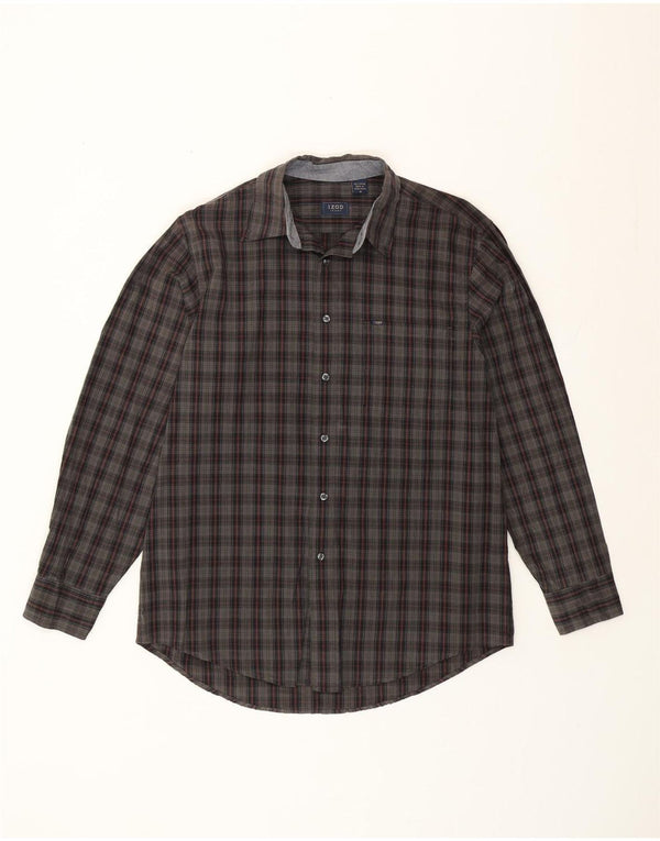 Izod Mens Checked  Shirt Medium Grey Check Cotton