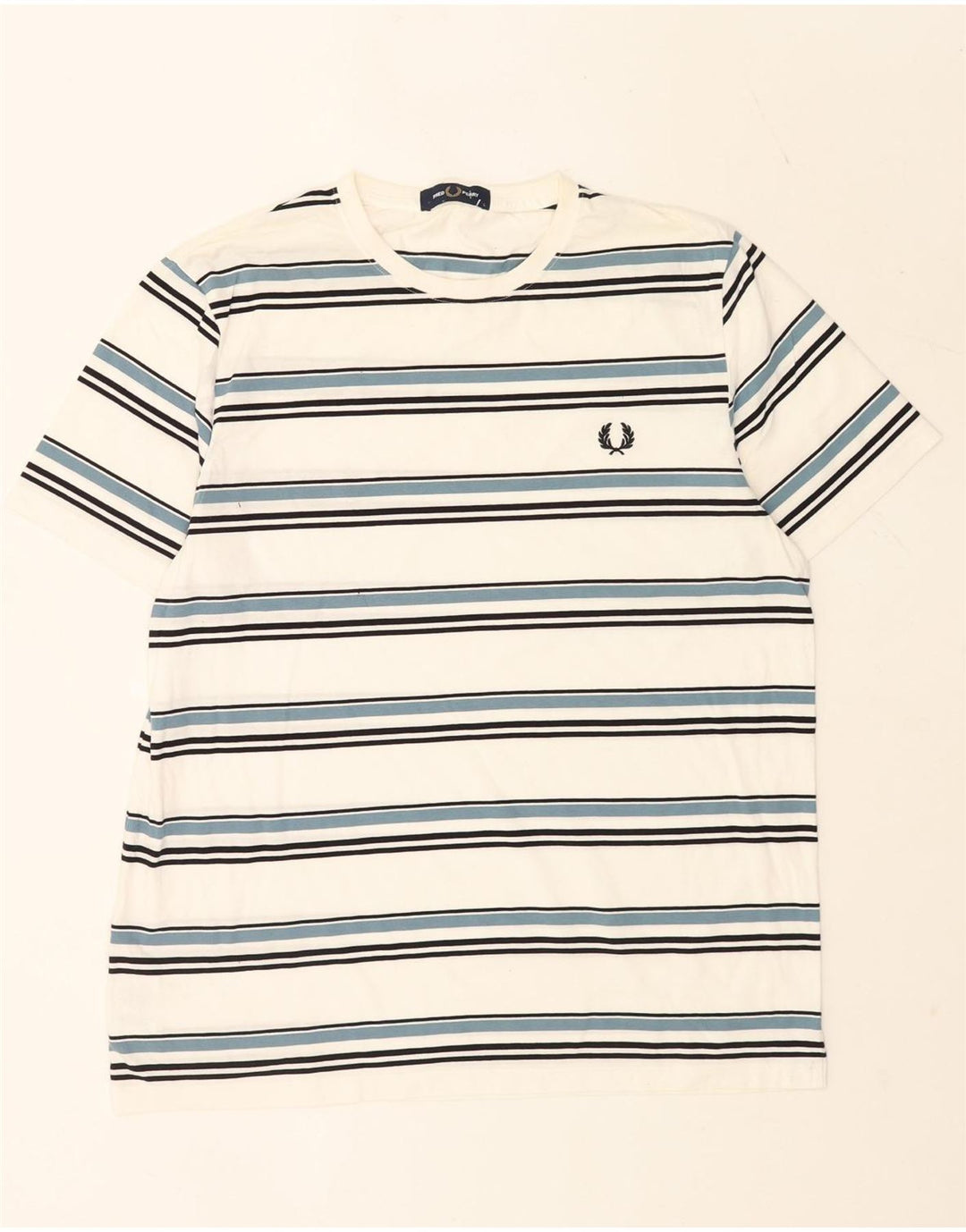Fred Perry Mens T-Shirt Top Large White Striped Cotton