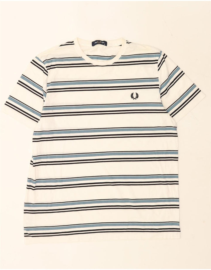 Fred Perry Mens T-Shirt Top Large White Striped Cotton