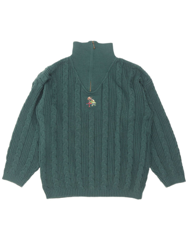 Vintage Mens Zip Neck Jumper Sweater UK 38/40 Medium Green Polyacrylic