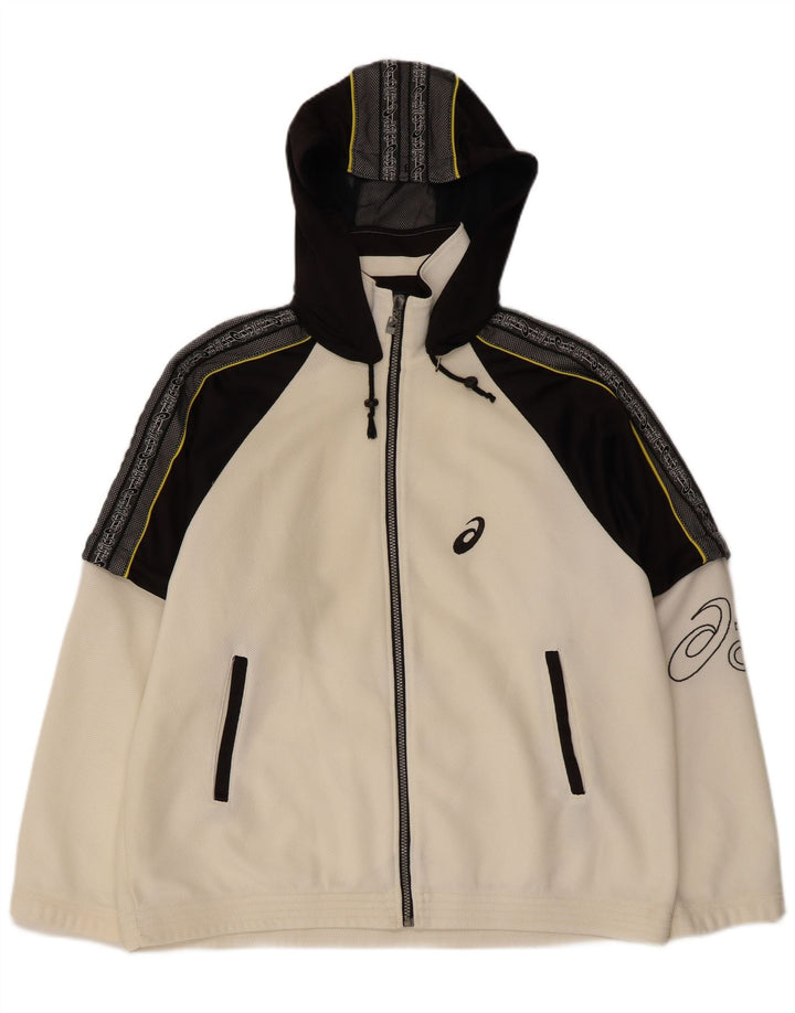ASICS Mens Graphic Hooded Tracksuit Top Jacket Medium White Colourblock