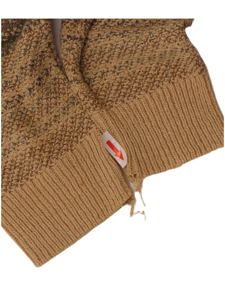 Vintage Mens V-Neck Jumper Sweater Medium Beige Striped
