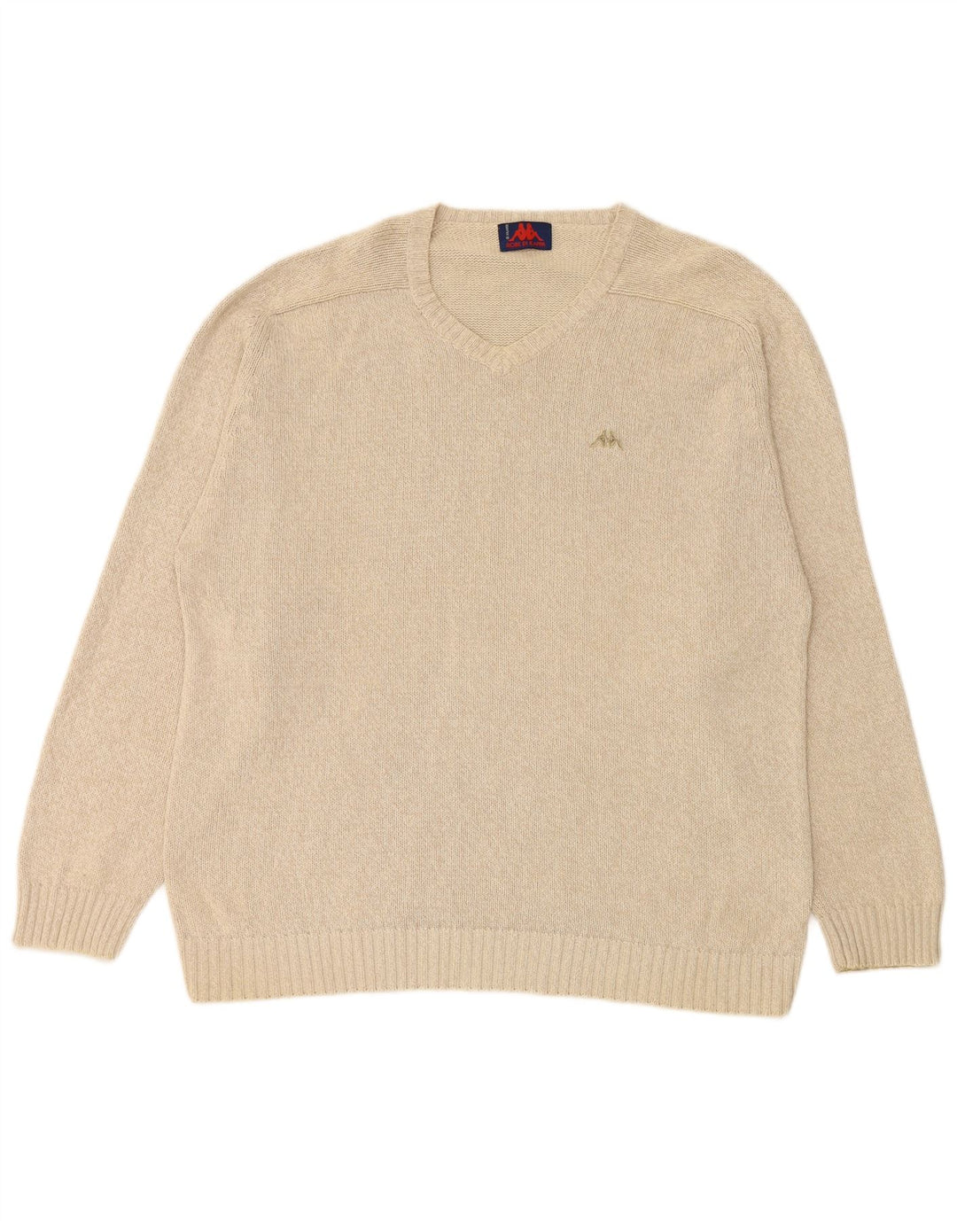 KAPPA Mens V-Neck Jumper Sweater 2XL Beige Cotton