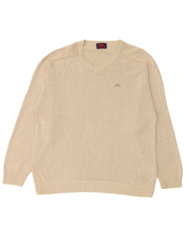 KAPPA Mens V-Neck Jumper Sweater 2XL Beige Cotton