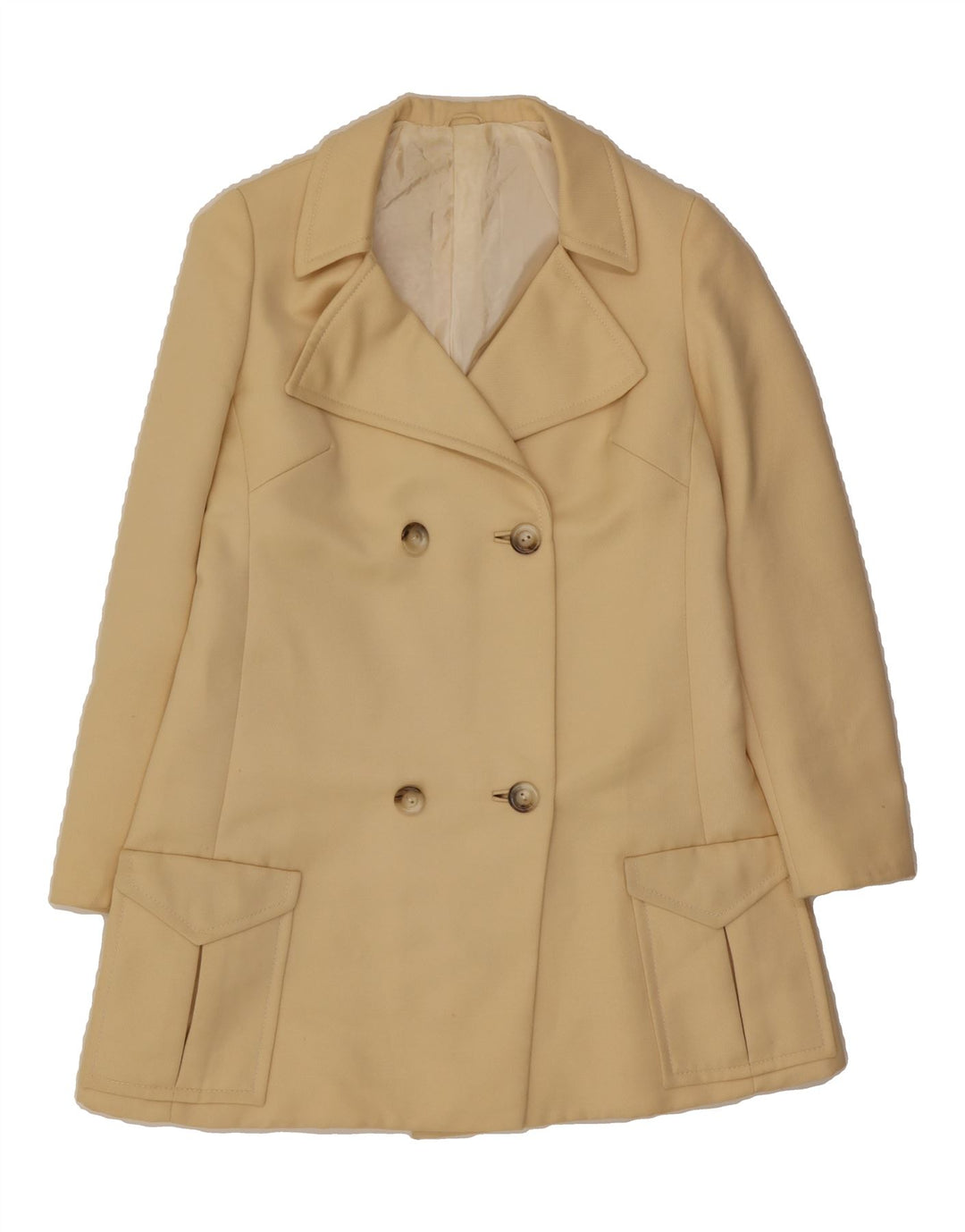VINTAGE Womens Double Breasted Coat UK 12 Medium Beige Vintage Vintage and Second-Hand Vintage from Messina Hembry 