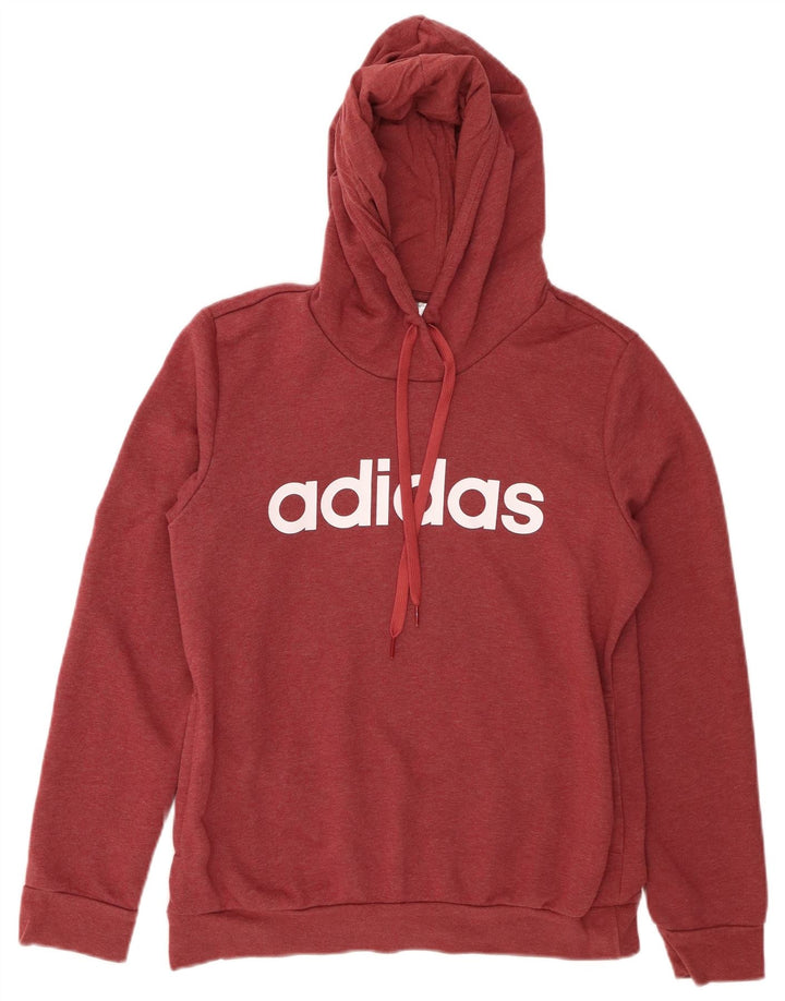 ADIDAS Womens Graphic Hoodie Jumper UK 12/14 Medium Maroon Cotton