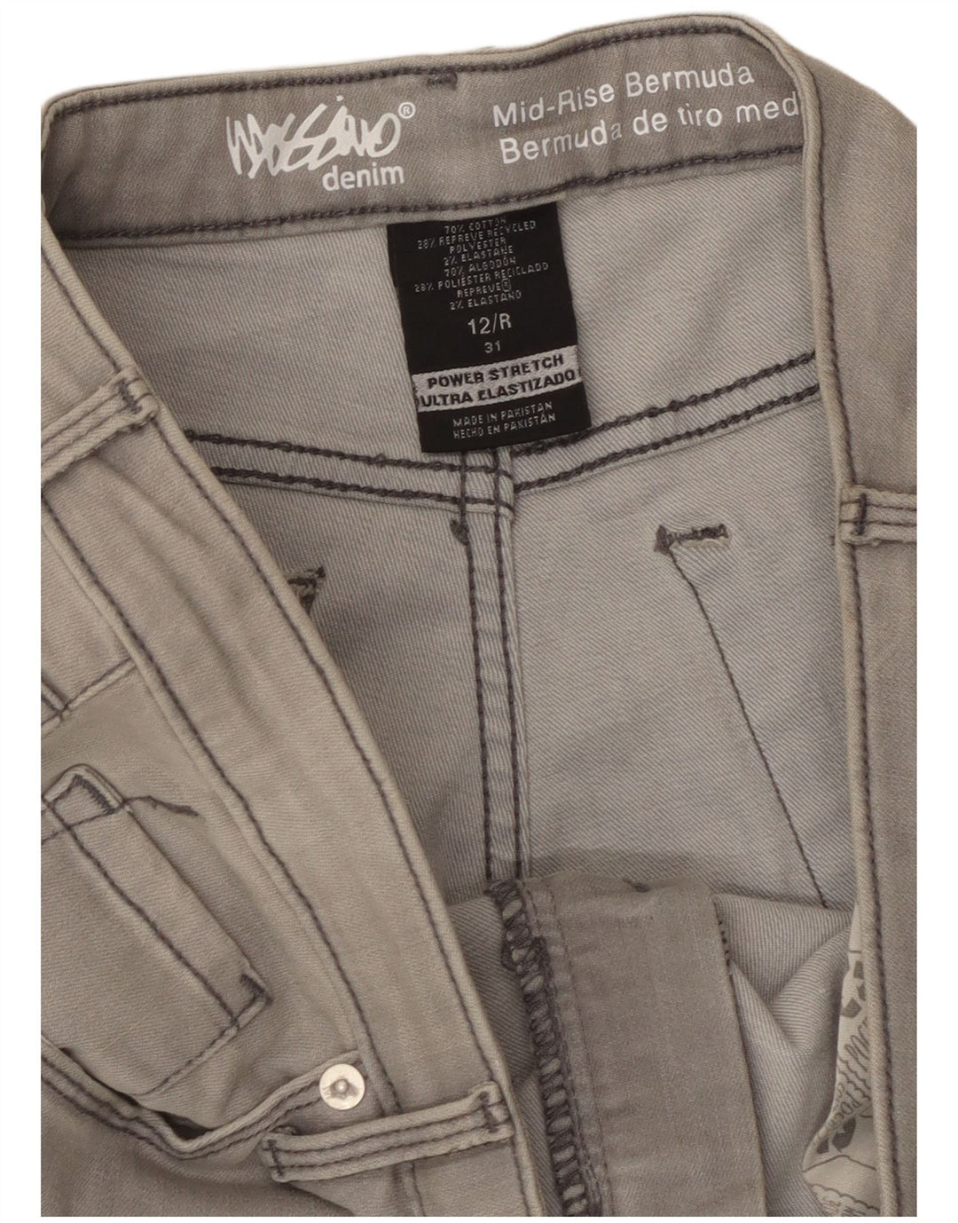 Mossimo Womens Power Stretch Mid Rise Denim Shorts US 12 Large W31 Grey