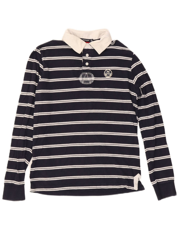 North Sails Mens Long Sleeve Rugby Polo Shirt Large Navy Blue Striped