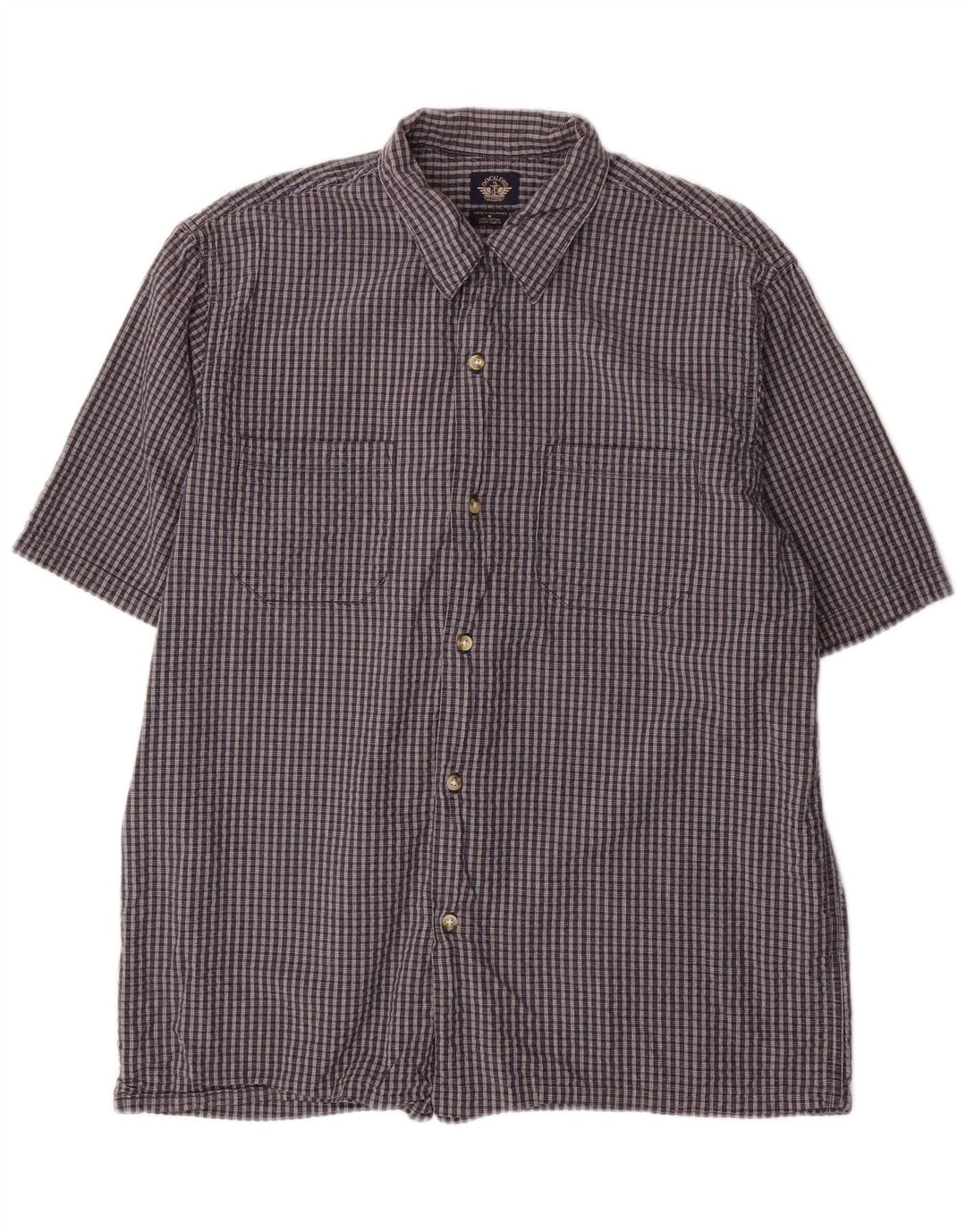 DOCKERS Mens Short Sleeve Shirt Medium Navy Blue Check Cotton