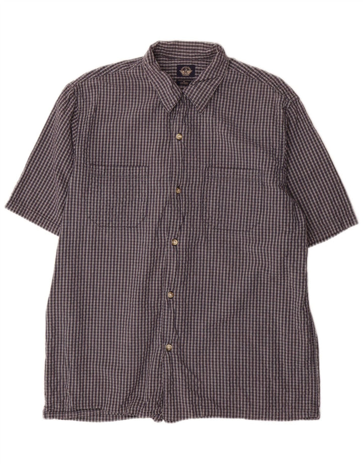 DOCKERS Mens Short Sleeve Shirt Medium Navy Blue Check Cotton