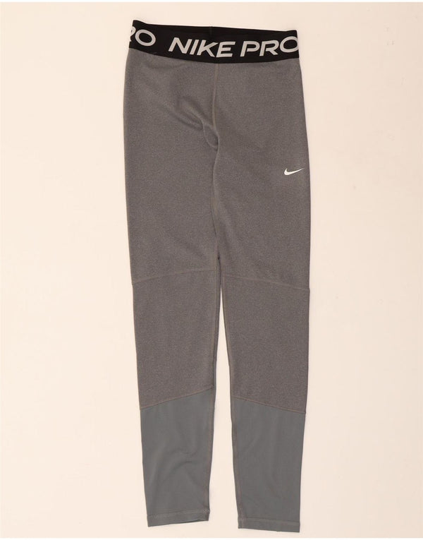 NIKE Girls Dri Fit Graphic Leggings 13-14 Years XL Grey Colourblock