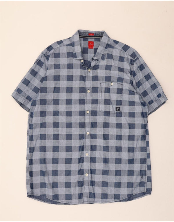S.Oliver Mens Slim Fit Short Sleeve Shirt 2XL Blue Check Cotton