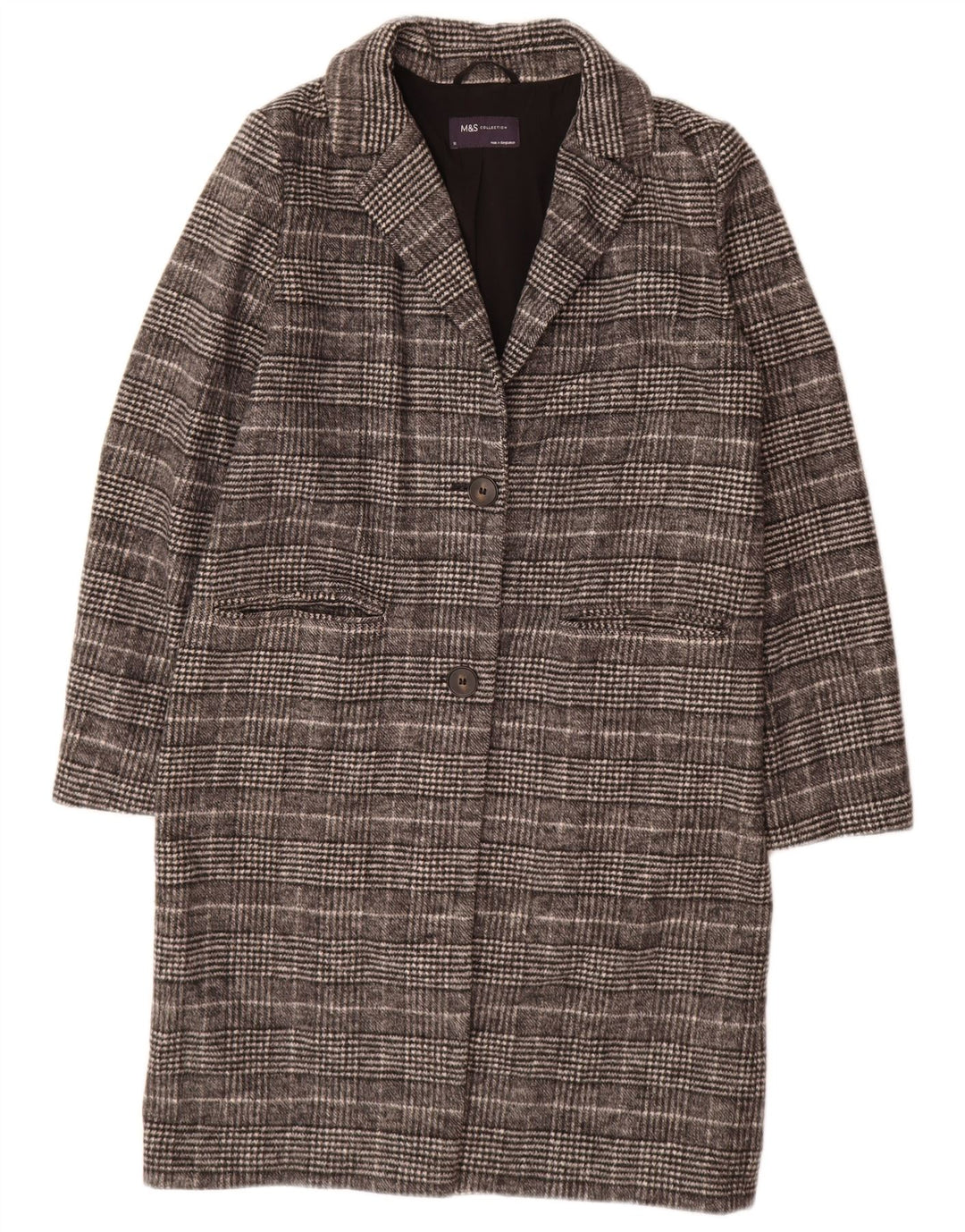 Marks & Spencer Womens Oversized Overcoat UK 10 Small Black Check