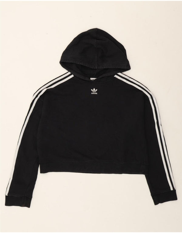 Adidas Womens Oversized Crop Hoodie Jumper UK 12 Medium Black Cotton