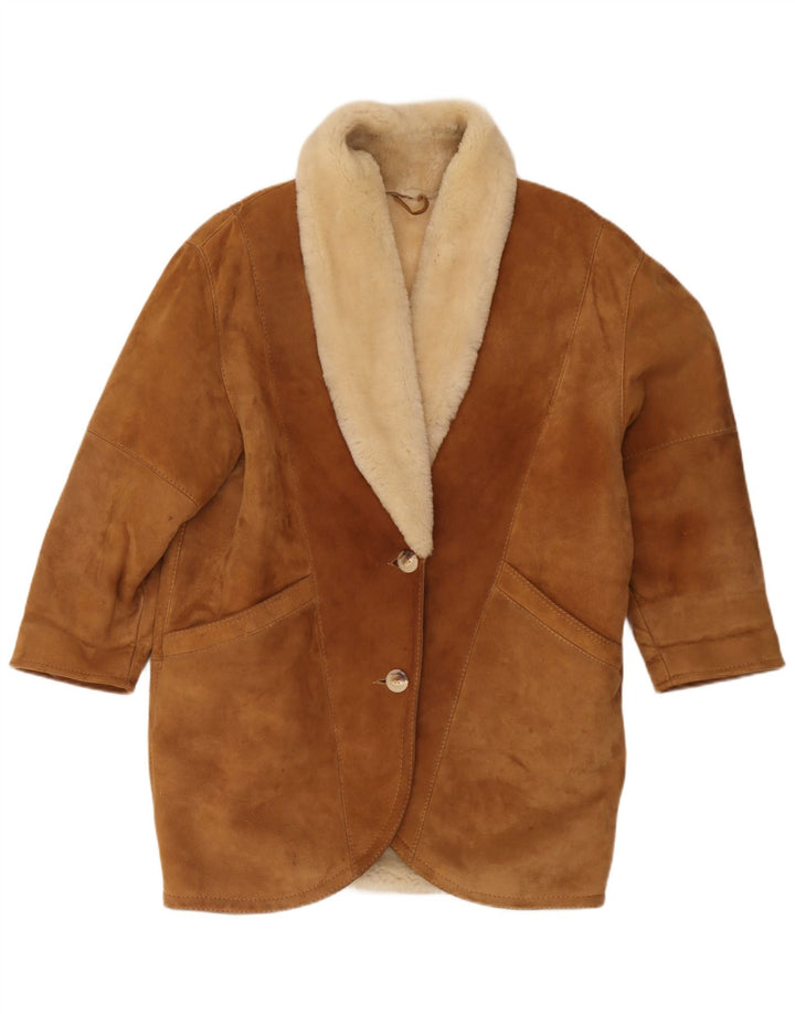 Vintage Womens Oversized Shearling Coat IT 44 Medium Brown Shearling