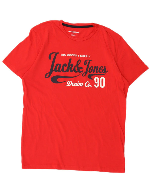 Jack & Jones Mens Graphic T-Shirt Top Medium Red Cotton