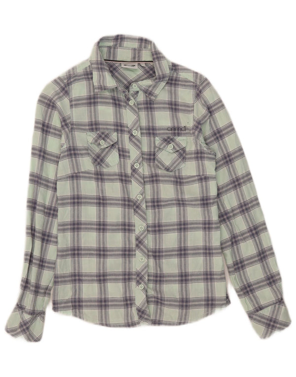 Animal Womens Flannel Shirt UK 6 XS Green Check Cotton