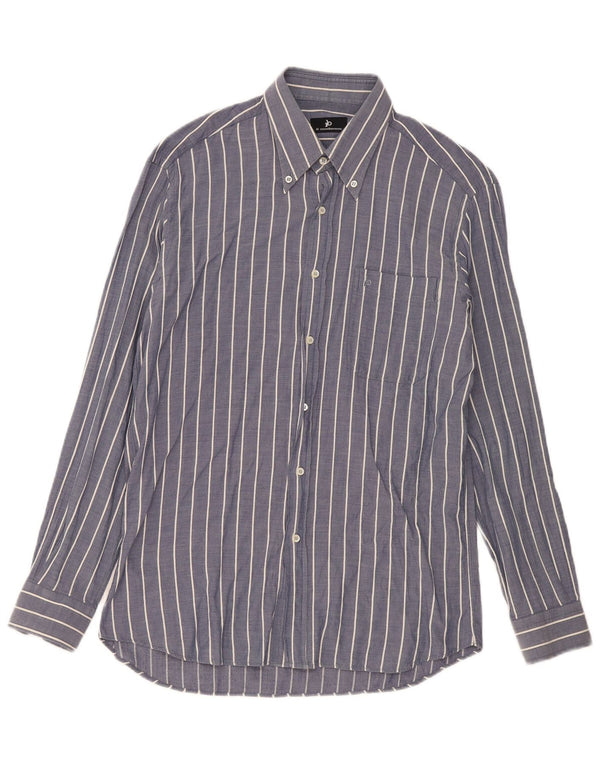 Roccobarocco Mens Shirt Size 40 15 3/4 Medium Navy Blue Pinstripe Cotton