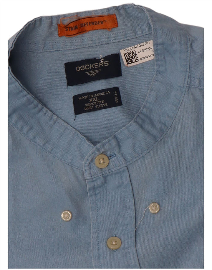 DOCKERS Mens Stain Defender Short Sleeve Shirt 2XL Blue Cotton