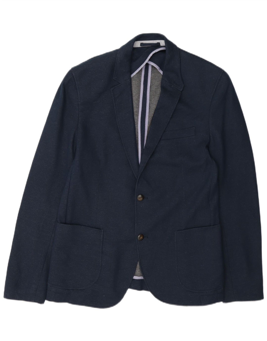 Zara Mens 2 Button Blazer Jacket EU 52 Large Navy Blue Polyester