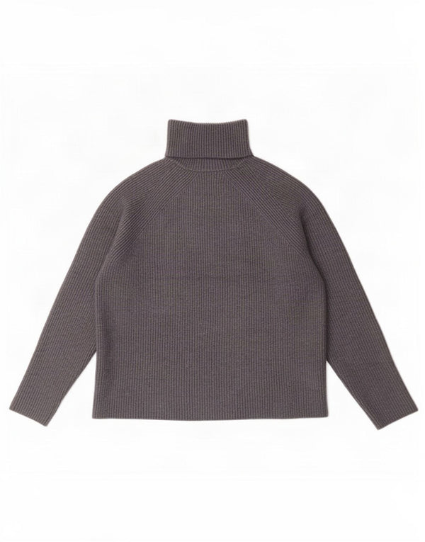 Marks & Spencer Womens Crop Roll Neck Jumper Sweater UK 12 Medium Grey