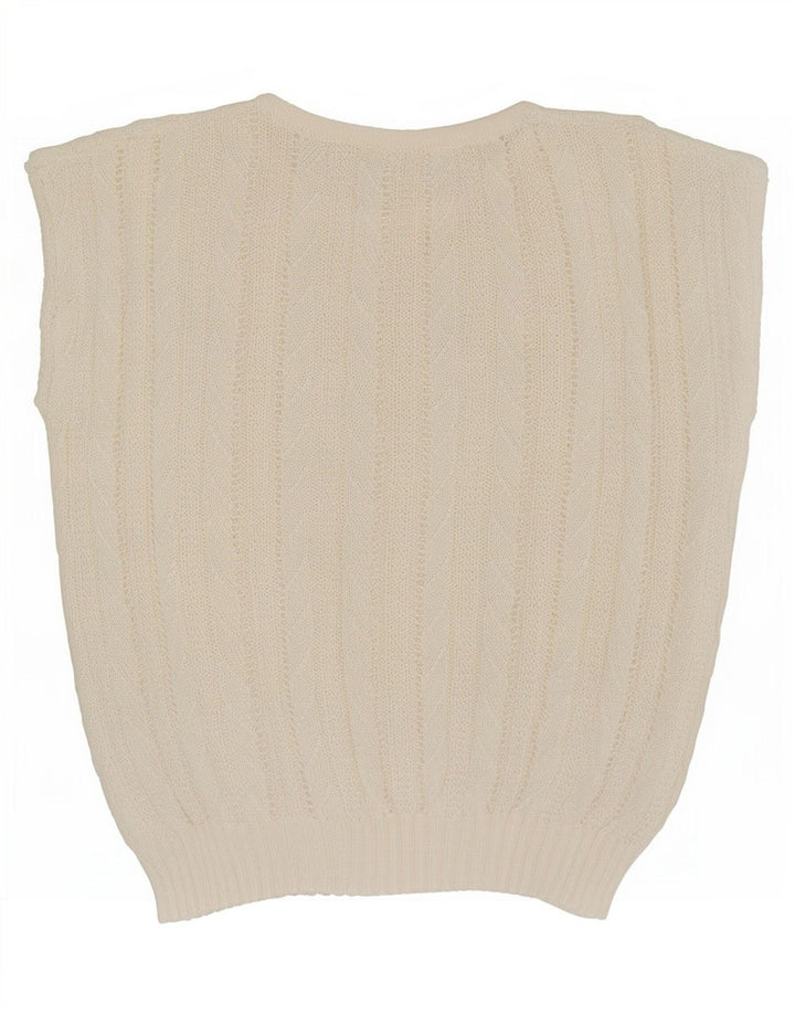 Vintage Womens Vest Tank Top UK 14 Medium Off White