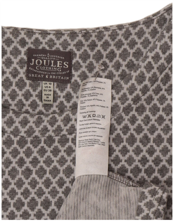 Joules Womens Long Sleeve Basic Dress UK 10 Small Grey Geometric Cotton