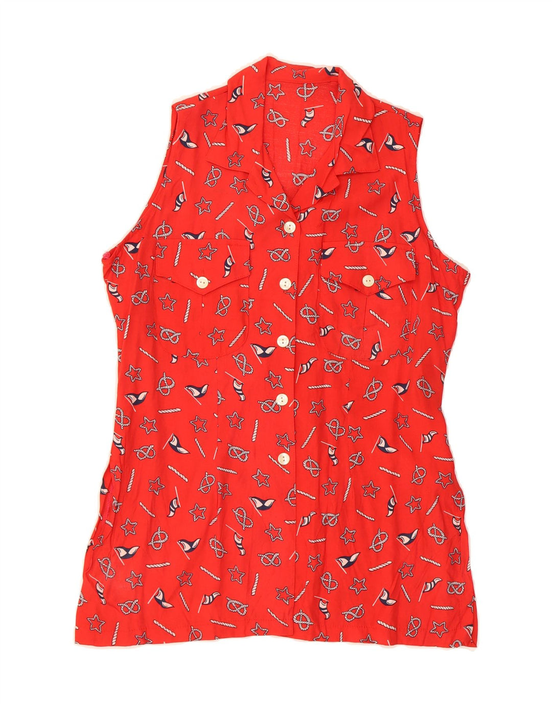 VINTAGE Womens Abstract Pattern Sleeveless Shirt Blouse UK 14 Medium Red Vintage Vintage and Second-Hand Vintage from Messina Hembry 