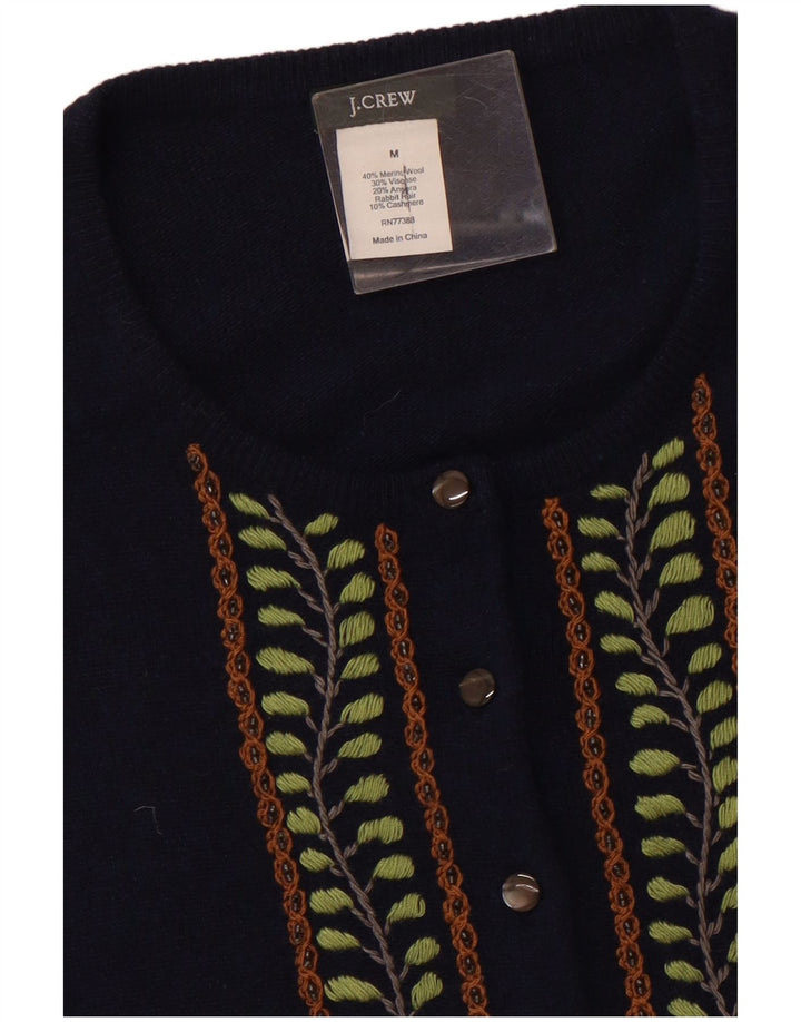 J. CREW Womens 3/4 Sleeve Cardigan Sweater UK 12 Medium Navy Blue Floral