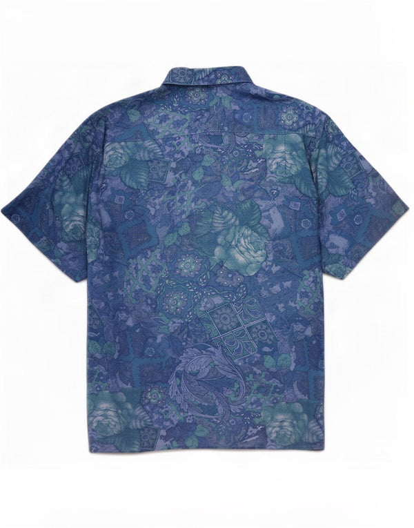 B.W. Moss Mens Short Sleeve Shirt Size 38/40 Medium Blue Floral