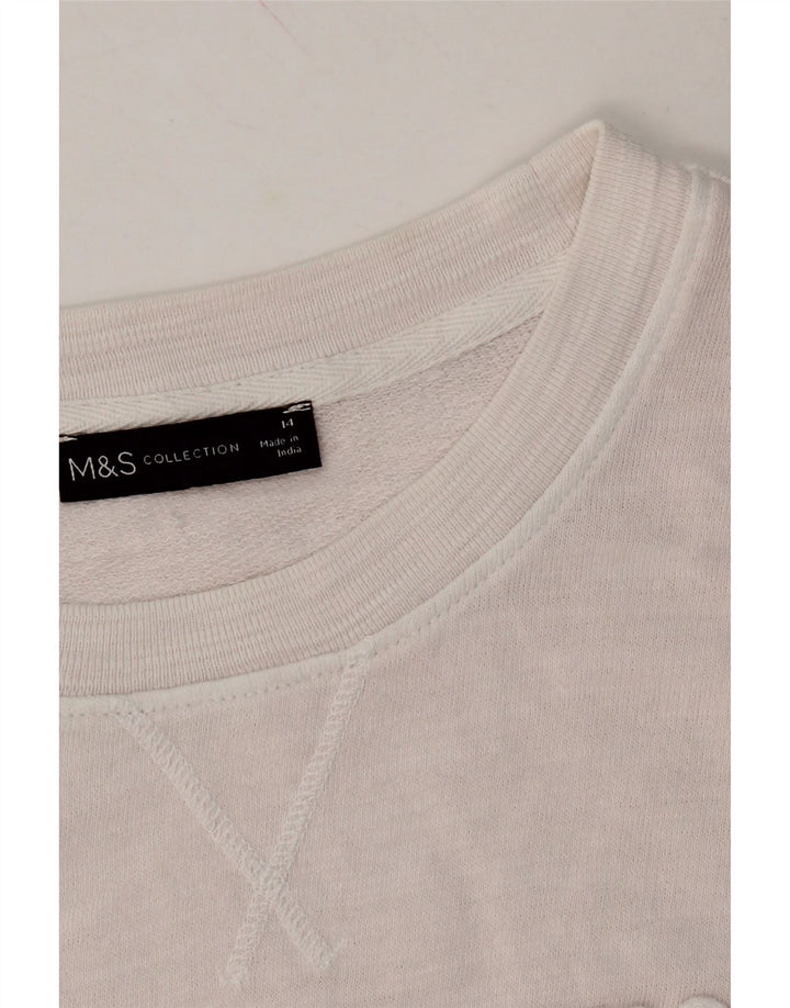 MARKS & SPENCER Womens Sweatshirt Jumper UK 14 Medium Off White Cotton Vintage Marks & Spencer and Second-Hand Marks & Spencer from Messina Hembry 