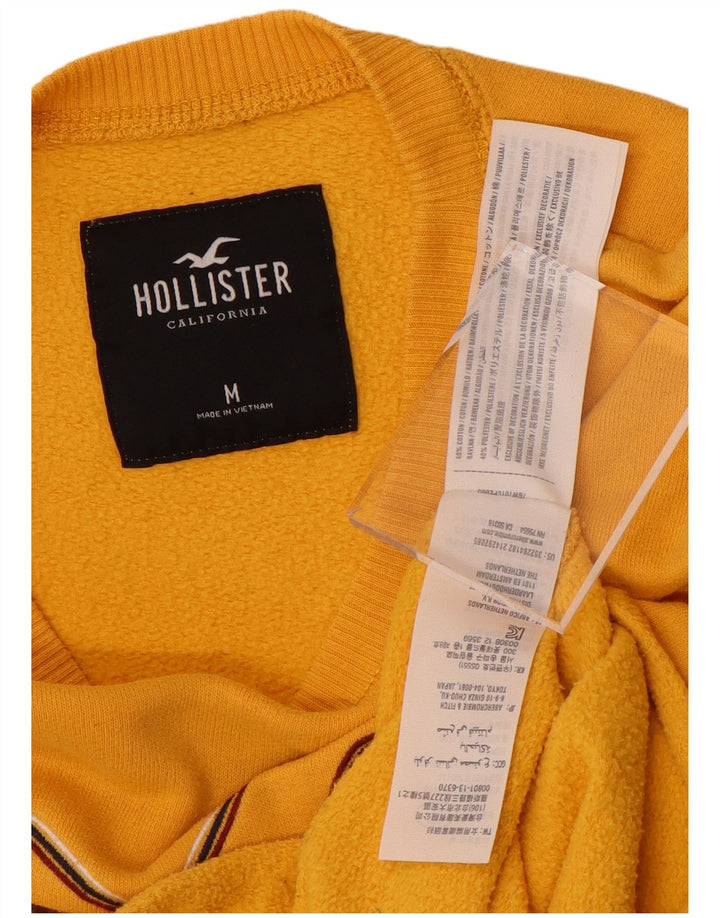 HOLLISTER Womens Crop Graphic Sweatshirt Jumper UK 14 Medium Yellow Cotton