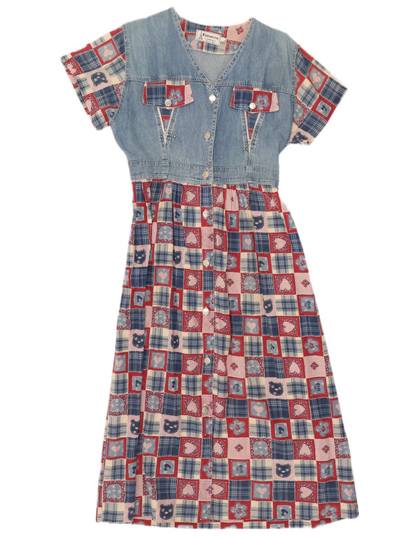 Vintage Womens A-Line Dress UK 14 Large Blue Patchwork