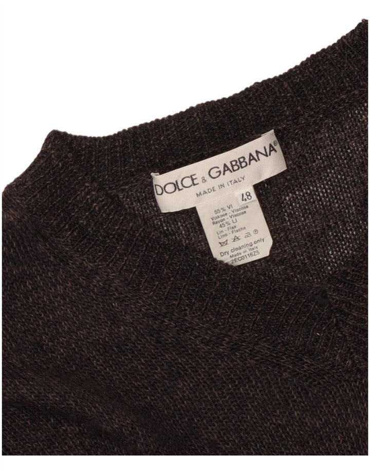 Dolce & Gabbana Womens V-Neck Jumper Sweater IT 48 XL Brown Viscose