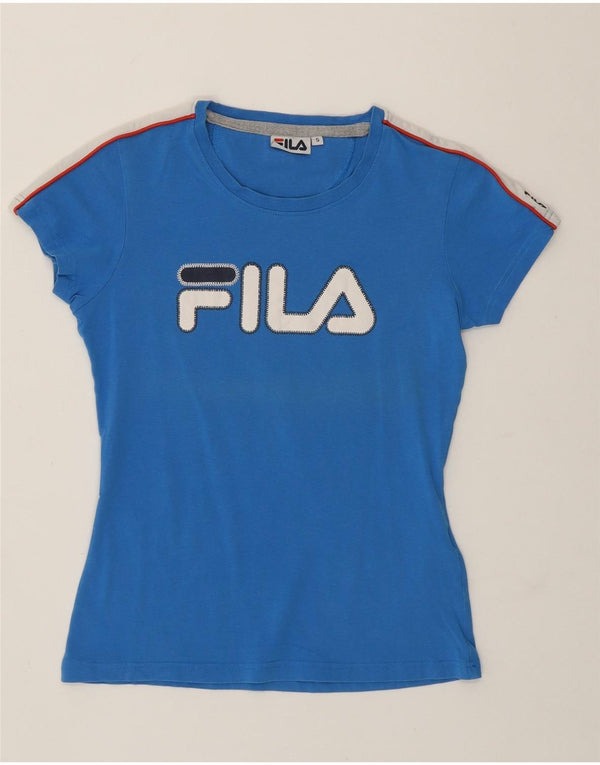 Fila Womens Graphic T-Shirt Top UK 8 Small Blue Cotton