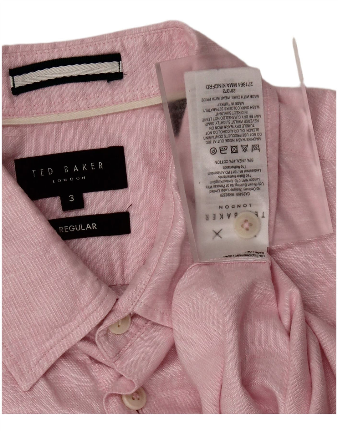 TED BAKER Mens Regular Fit Short Sleeve Shirt Size 3 Medium Pink Flecked